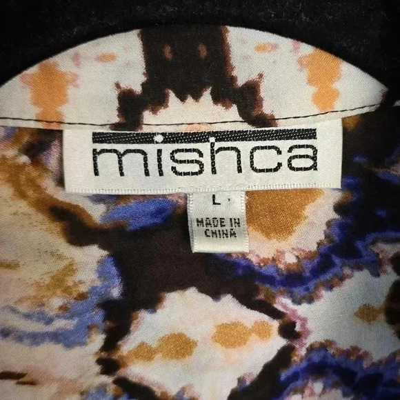 Mishca Womens L Tie Dye Animal Print Long Sleeve Tunic Top Button Up Pockets - Picture 2 of 8